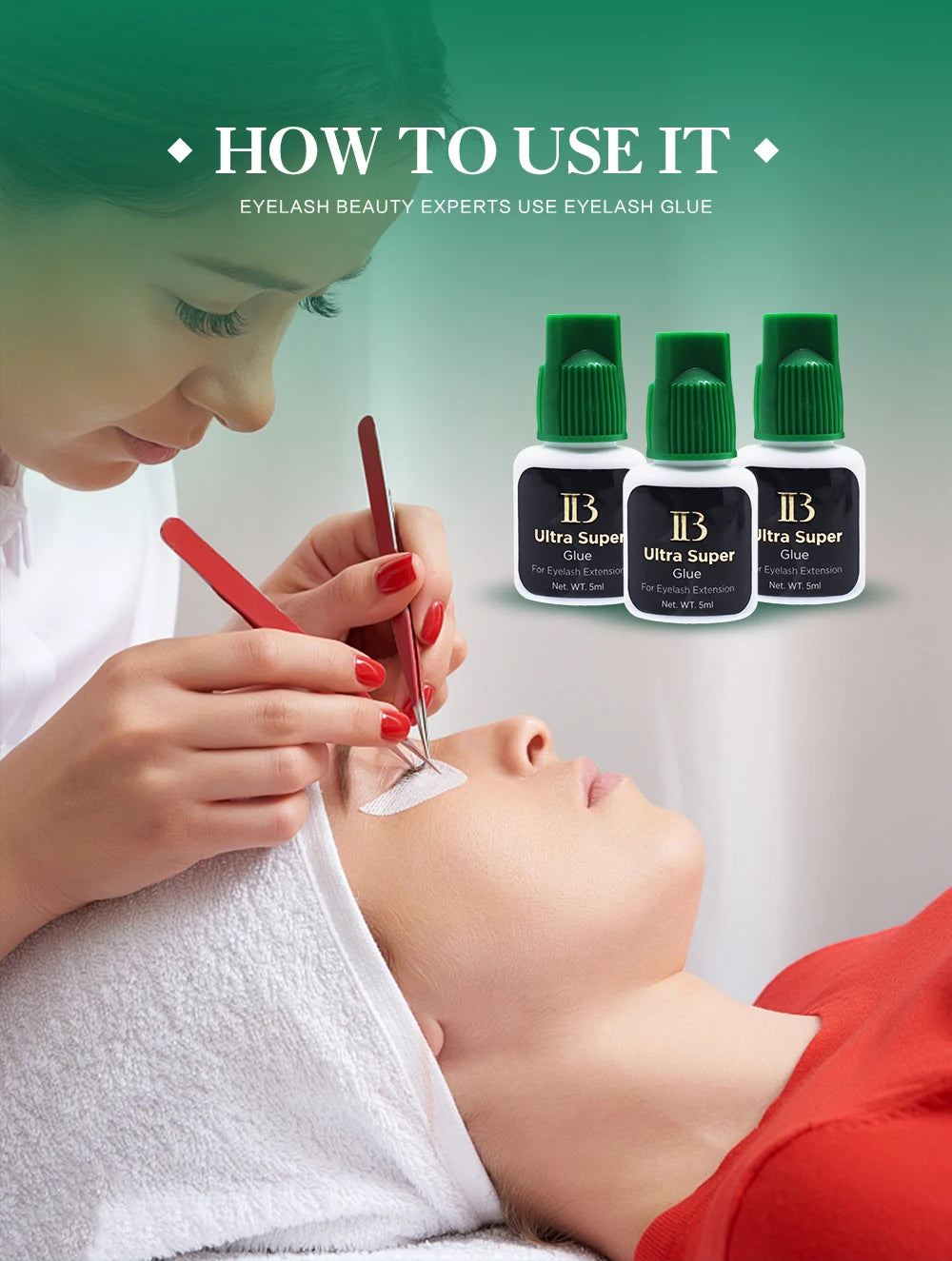 Korea Original IB Ultra Super Glue for Eyelash Extensions 5ml IB Green Cap Glue with Seal Bag False Lash Adhesive Private Label