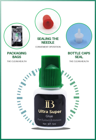 Korea Original IB Ultra Super Glue for Eyelash Extensions 5ml IB Green Cap Glue with Seal Bag False Lash Adhesive Private Label