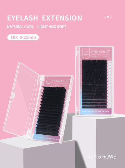 ANNAFRIS 8-25mm Mixed Length Individual Mink Eyelash Extension Supplies Natural Matte Black Soft Russian Volume Lashes Maquiagem