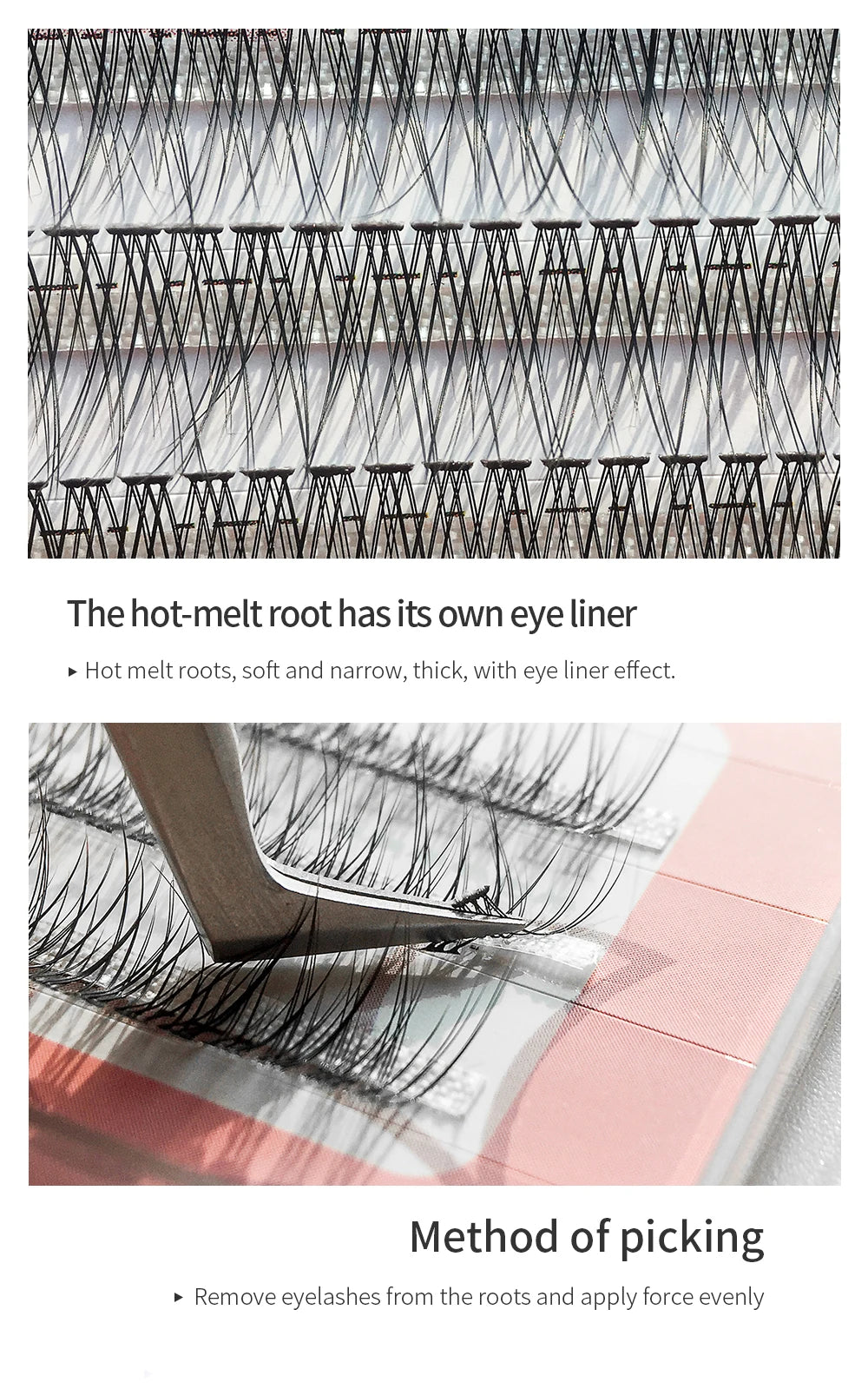 GLAMLASH A/M Natural Cluster Fishtail Type Dovetail Eyelash Extension Premade Volume False Grafted Thick Spikes Lash Soft Makeup