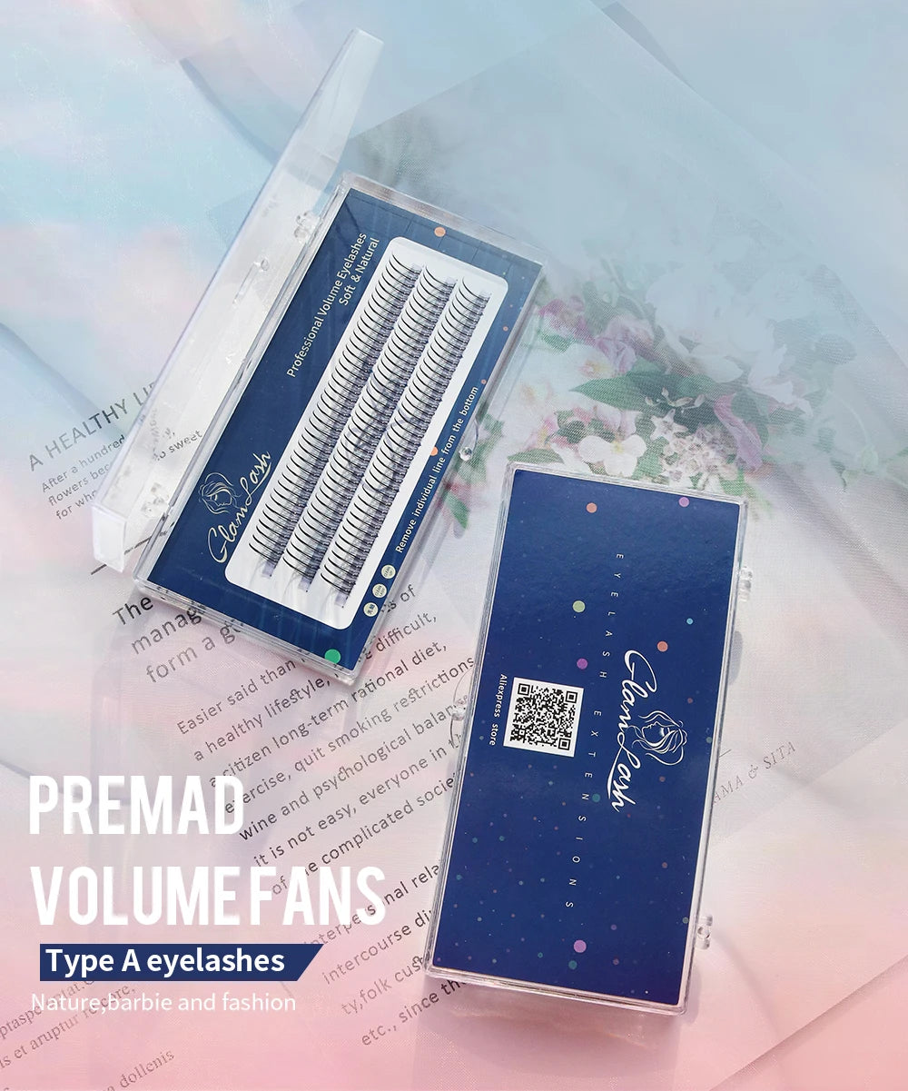 GLAMLASH A/M Natural Cluster Fishtail Type Dovetail Eyelash Extension Premade Volume False Grafted Thick Spikes Lash Soft Makeup