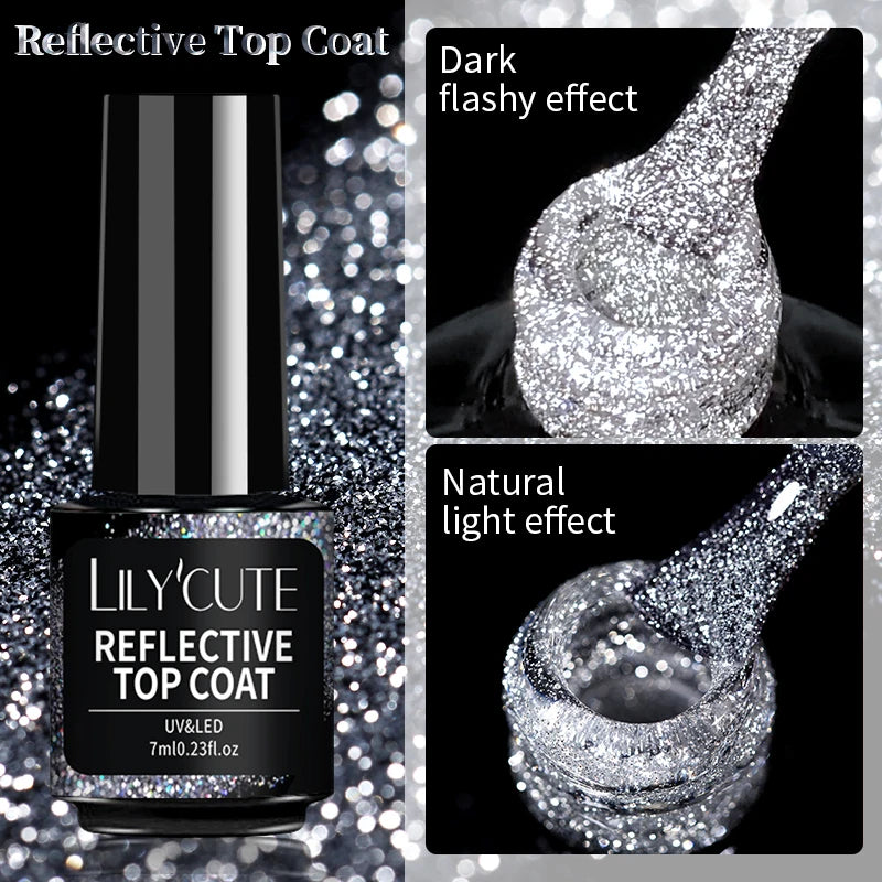 Lilycute Auroras Effect Gel Nail Polish Top Coat Summer Purple Spar Glitter Laser Semi Permanent Soak Off Nail Art Gel Varnish
