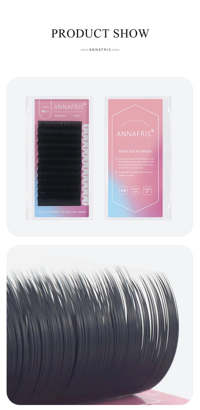 ANNAFRIS 8-25mm Mixed Length Individual Mink Eyelash Extension Supplies Natural Matte Black Soft Russian Volume Lashes Maquiagem