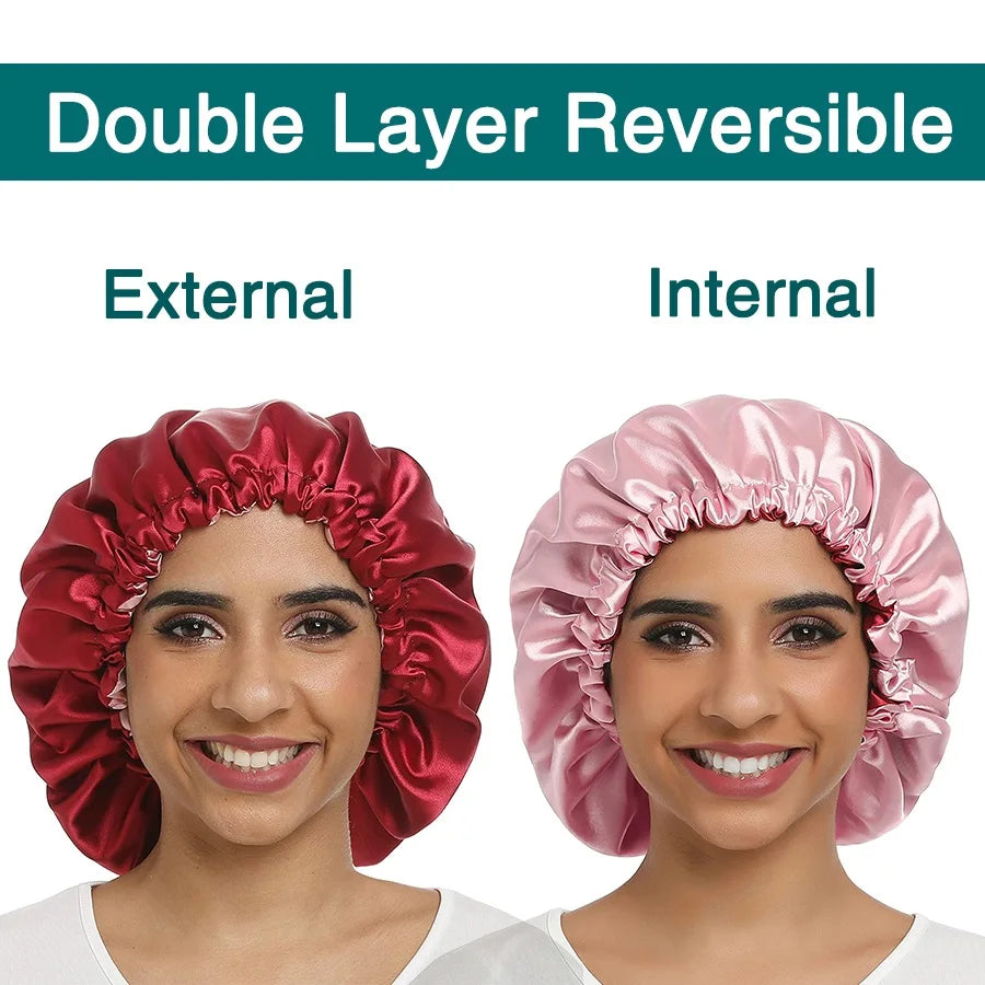 Leeons Custom Logo Satin Bonnet Cap Night Sleep Hat Reversible Satin Bonnet Cap Night Sleep Hat Silk Satin Bonnet For Curly Hair