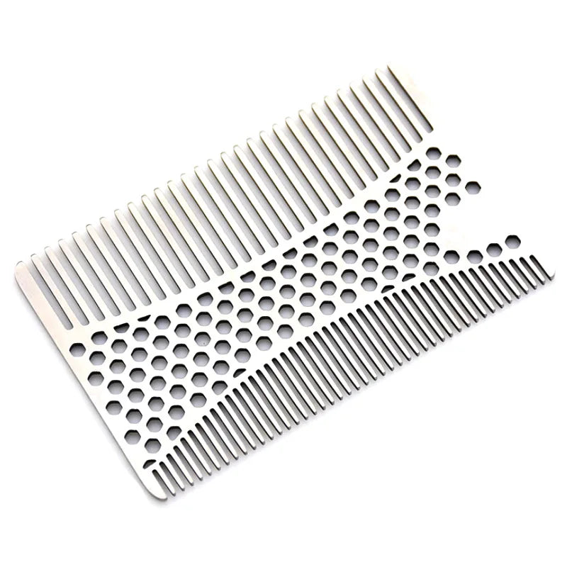 Stainless Steel Beard Comb for Men - Compact Credit Card Size Beard Straightener Easy to Carry Grooming Tool