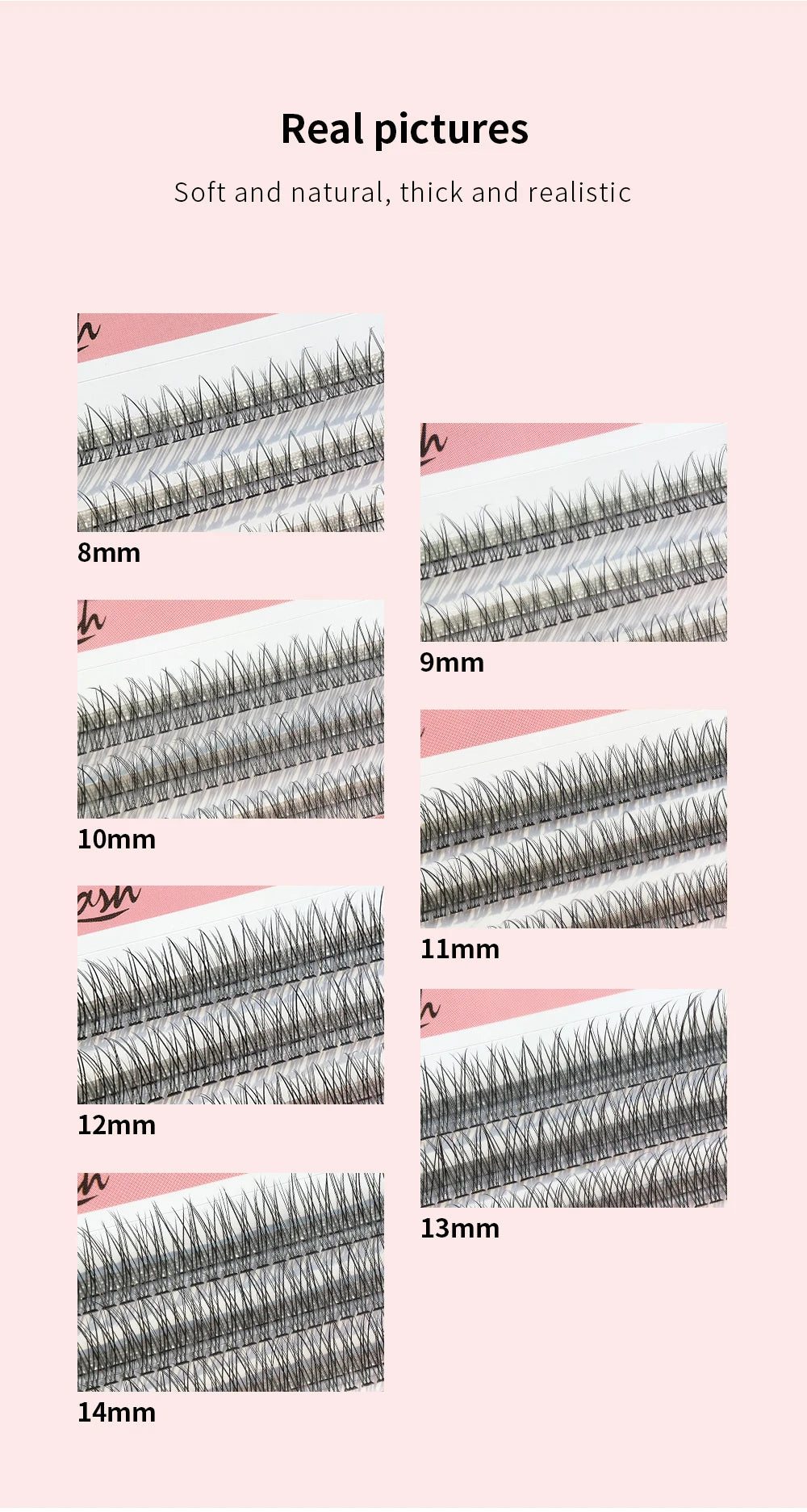 GLAMLASH A/M Natural Cluster Fishtail Type Dovetail Eyelash Extension Premade Volume False Grafted Thick Spikes Lash Soft Makeup