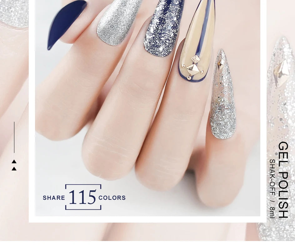 Clou Beaute 8ml Gel Polish Colorful Glitter UV Nail Gel Vernis Semi Permanent Glass Bottle Blue Green White Soak Off Gel Nail