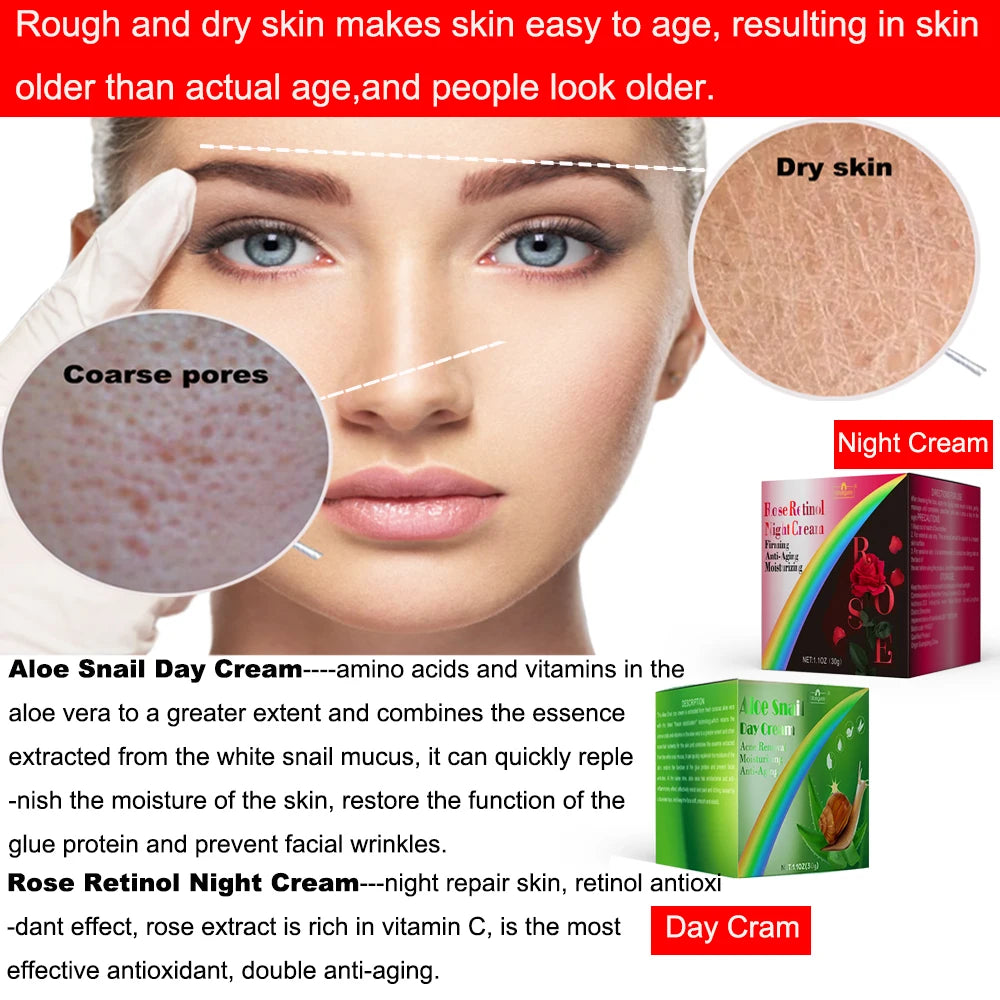 Retinol Snail Aloe Face Cream Anti-Wrinkle Whitening Moisturizing Anti-Aging Facial Day Night Cream Skin Care  Korean Cosmetics