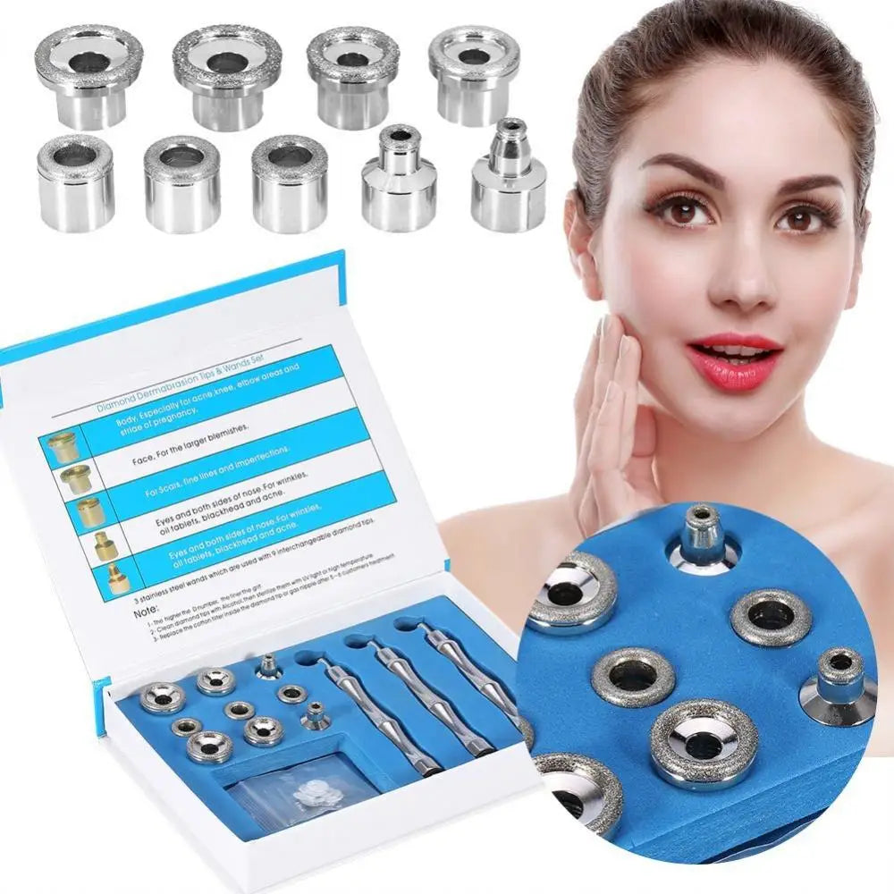 Diamond Microdermabrasion Spare Parts 9 Tips 3 Wands For Facial Skin Peeling Blackhead Remover Face Care Salon Beauty