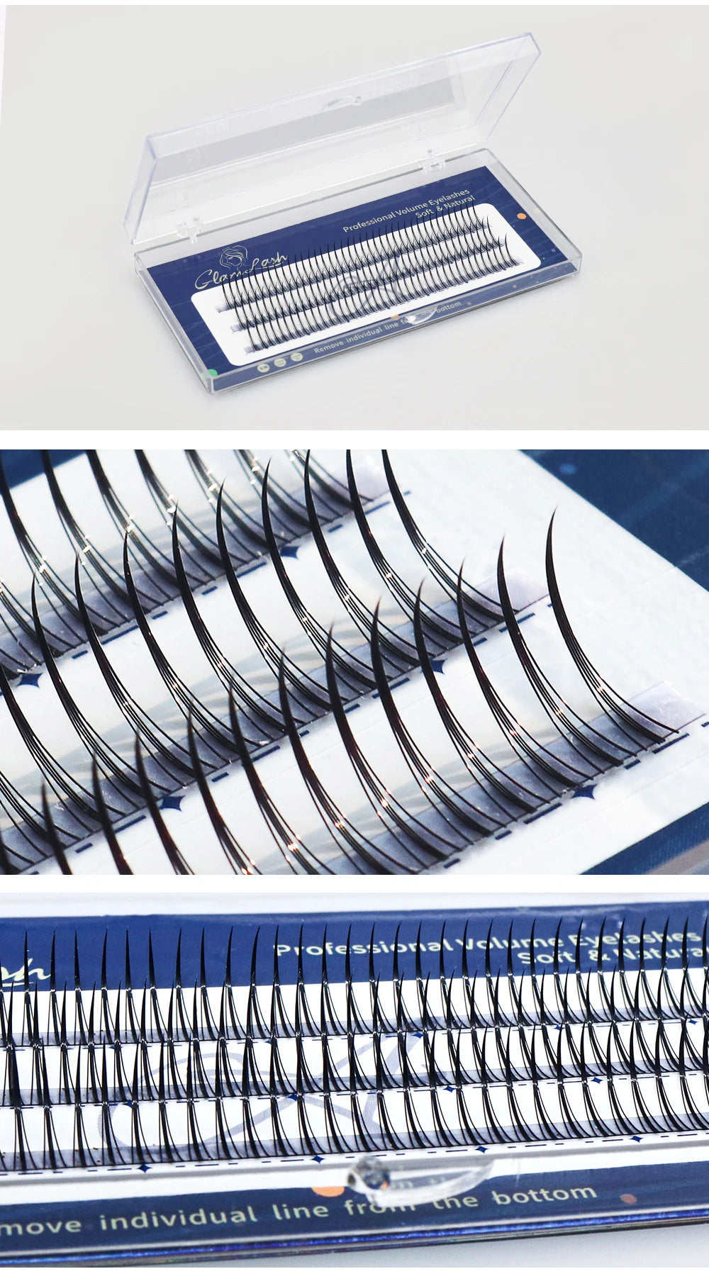 GLAMLASH A/M Natural Cluster Fishtail Type Dovetail Eyelash Extension Premade Volume False Grafted Thick Spikes Lash Soft Makeup