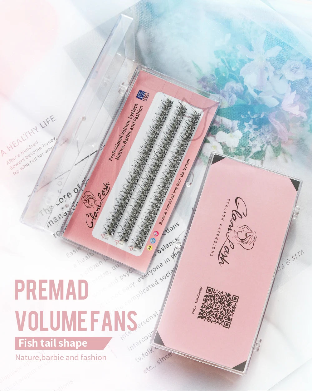 GLAMLASH A/M Natural Cluster Fishtail Type Dovetail Eyelash Extension Premade Volume False Grafted Thick Spikes Lash Soft Makeup