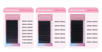 ANNAFRIS 8-25mm Mixed Length Individual Mink Eyelash Extension Supplies Natural Matte Black Soft Russian Volume Lashes Maquiagem