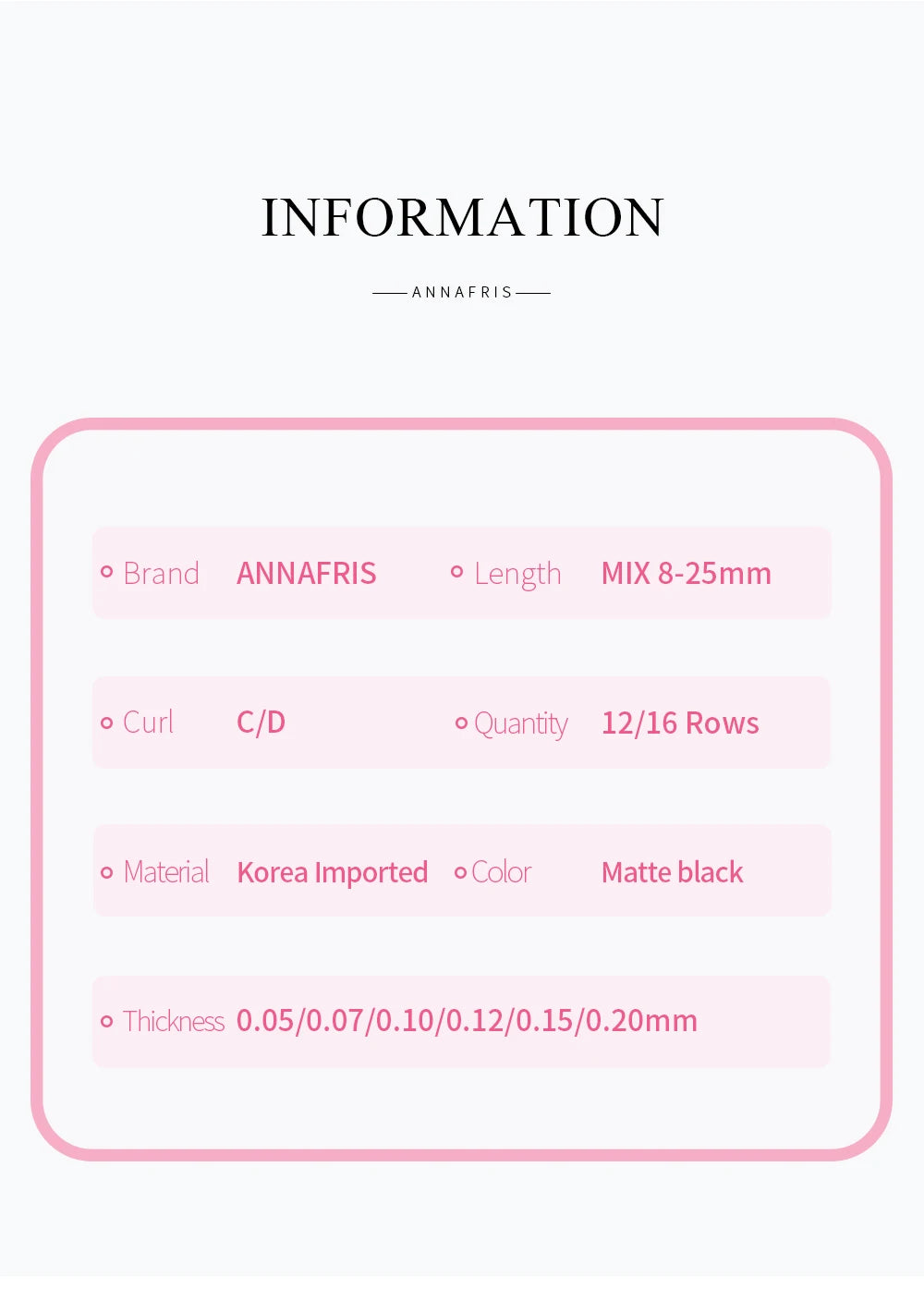 ANNAFRIS 8-25mm Mixed Length Individual Mink Eyelash Extension Supplies Natural Matte Black Soft Russian Volume Lashes Maquiagem