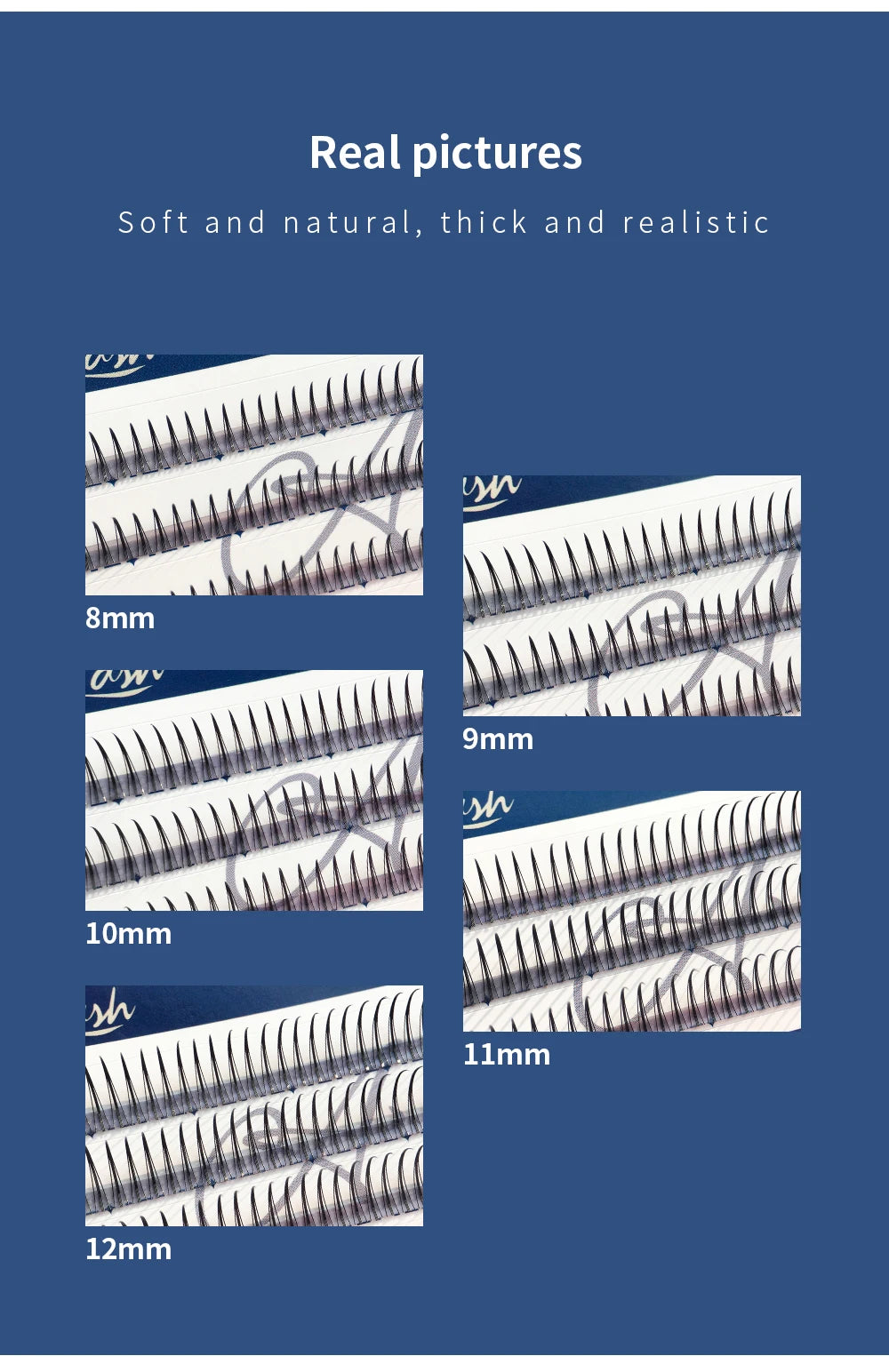 GLAMLASH A/M Natural Cluster Fishtail Type Dovetail Eyelash Extension Premade Volume False Grafted Thick Spikes Lash Soft Makeup