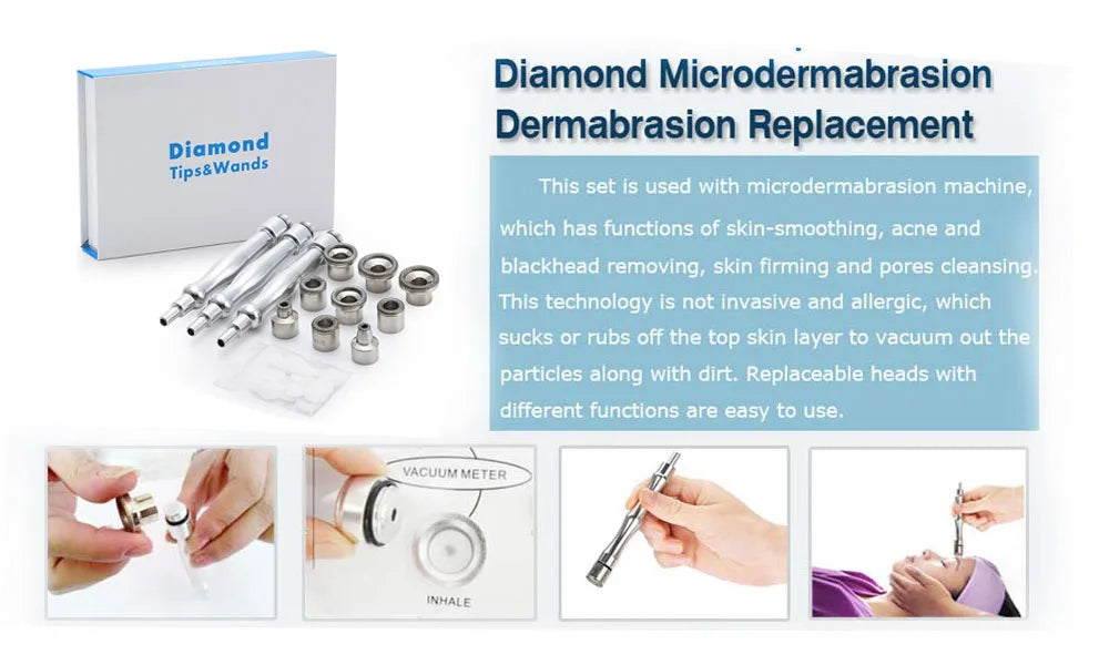 Beauty Star Diamond Microdermabrasion 9 Tips 3 Wands Dermabrasion Facial Skin Peeling Blackhead Remover Face Skin Care Salon