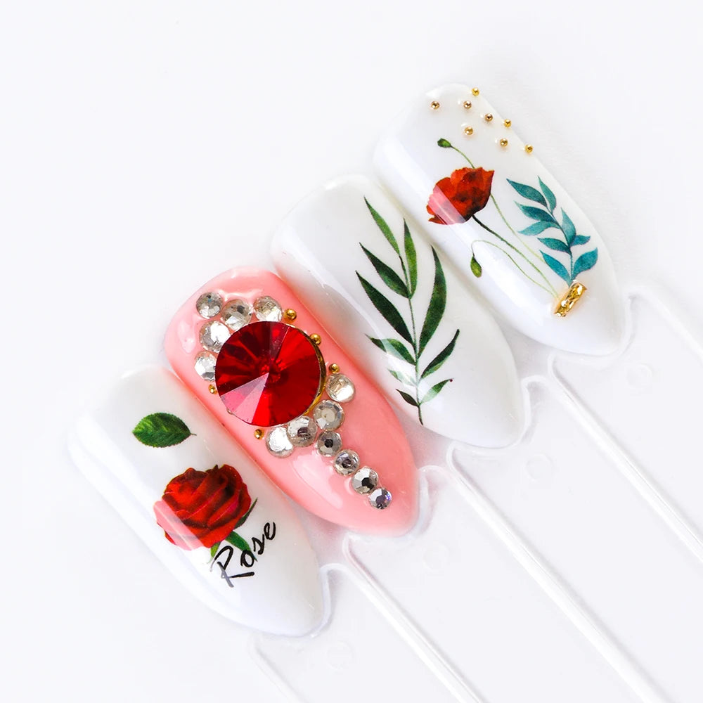 24 Sheets/sets Spring Nail Water Sticker Flowers Leaves Graffiti Slider Summer Bloom Colorful Plant Pattern 3D Manicure Sticker
