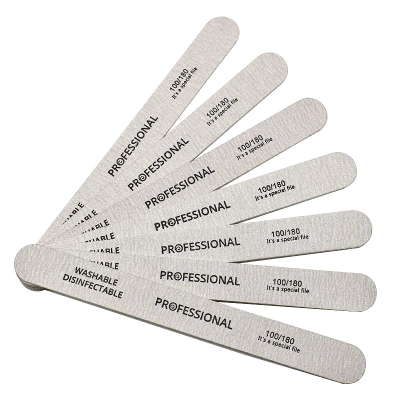 10pcs Nail File 100/180 Wooden Nail Buffer Professional Sandpaper Nail Gel Polish Files Strong Thick Grey Sanding Manicure Tools