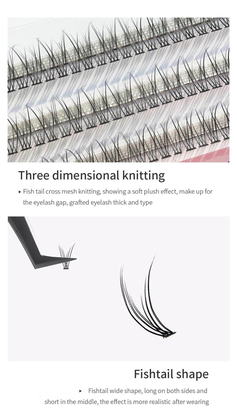 GLAMLASH A/M Natural Cluster Fishtail Type Dovetail Eyelash Extension Premade Volume False Grafted Thick Spikes Lash Soft Makeup