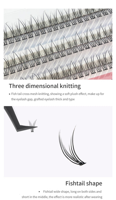 GLAMLASH A/M Natural Cluster Fishtail Type Dovetail Eyelash Extension Premade Volume False Grafted Thick Spikes Lash Soft Makeup