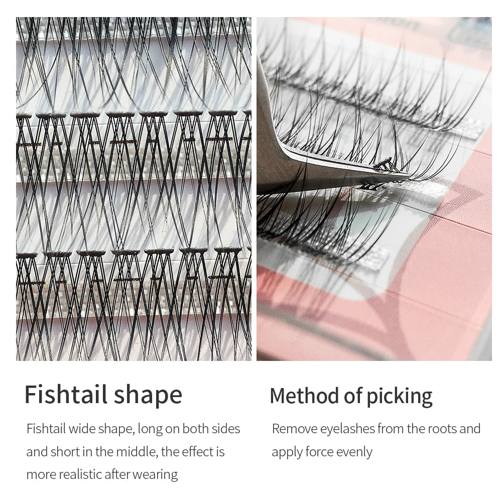 GLAMLASH A/M Natural Cluster Fishtail Type Dovetail Eyelash Extension Premade Volume False Grafted Thick Spikes Lash Soft Makeup