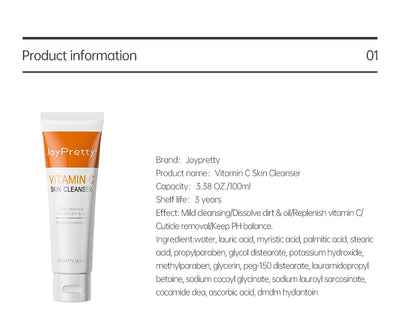 JoyPretty Vitamin C Facial Cleanser Oil Control Exfoliates Deep Cleaning Moisturizing Face Skin Care Cosmetics