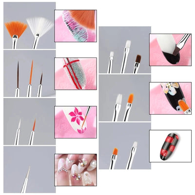 Nail Art Brush Set Gradient Line Painting Dotting Pen Kit Acrylic Handle Gel Polish Crystal Brushes Salon Nails Manicure Tools