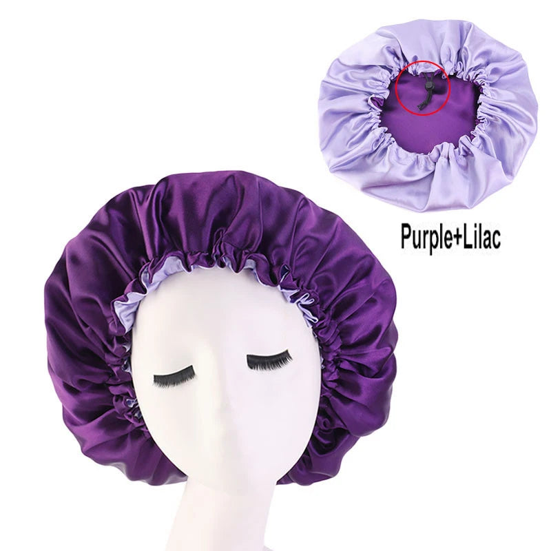 Leeons Custom Logo Satin Bonnet Cap Night Sleep Hat Reversible Satin Bonnet Cap Night Sleep Hat Silk Satin Bonnet For Curly Hair