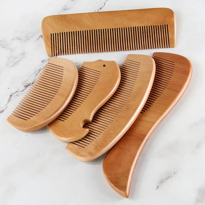 1Pcs Peach Wood Comb Flower Painted Anti-Static Natural Head Massage Comb Handmade Wooden Hair Comb Hair Styling Tools For Gift