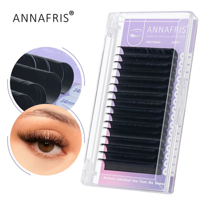 ANNAFRIS 8-25mm Mixed Length Individual Mink Eyelash Extension Supplies Natural Matte Black Soft Russian Volume Lashes Maquiagem