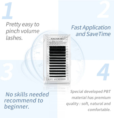 NAGARAKU Easy Fanning Eyelash Extension Autofan Fast Bloom Self Flowering Pre-bonded Volume Makeup Easyfan False Eyelashes