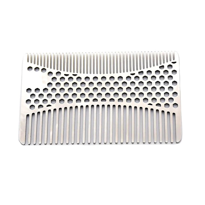 Stainless Steel Beard Comb for Men - Compact Credit Card Size Beard Straightener Easy to Carry Grooming Tool