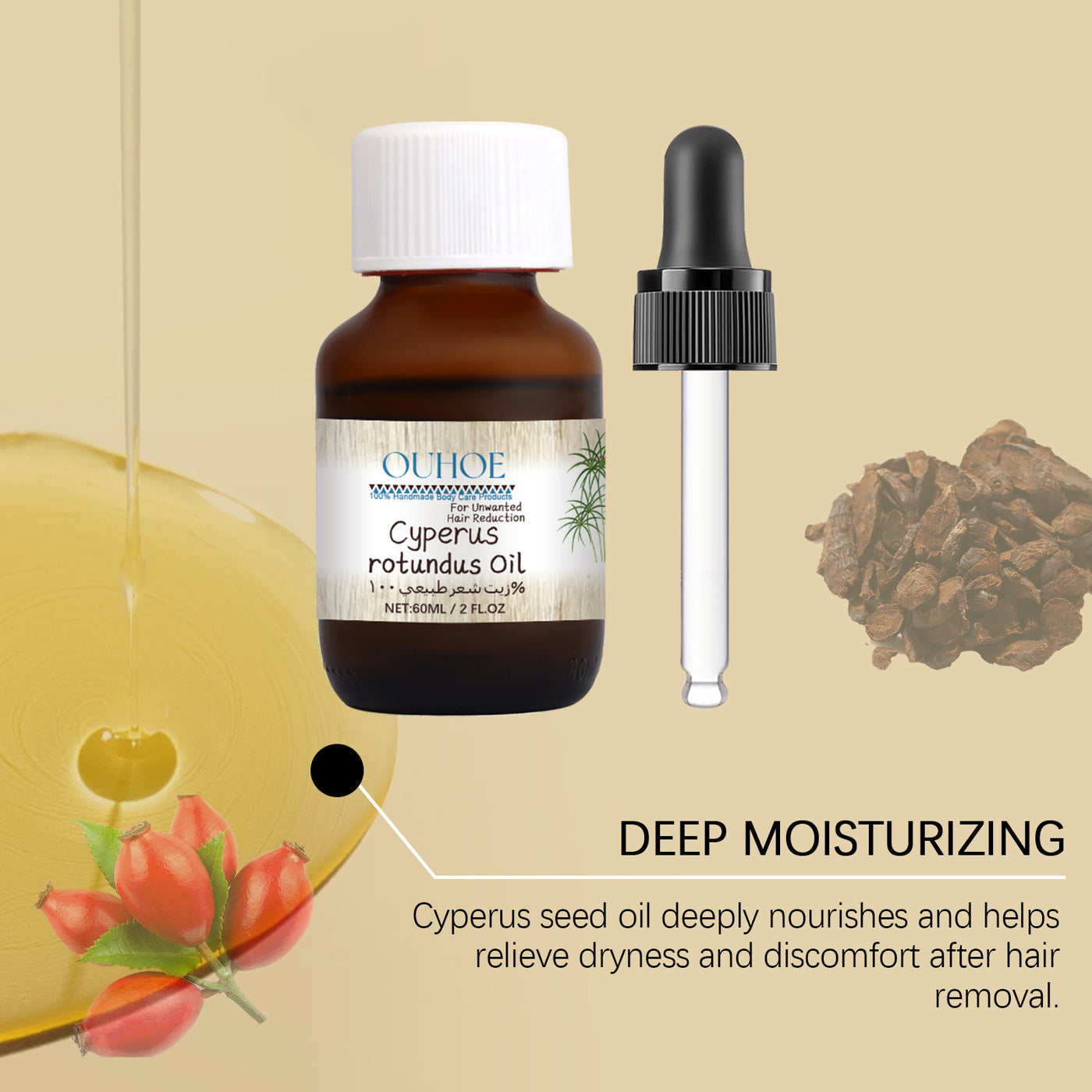 Pure Cyperus Rotundus Oil for Hair Removal Reducing Redness Armpit Legs Arms Body Hair Growth Inhibitor Repair Beauty Skin Care