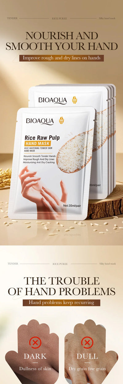 BIOAQUA Whte Rice Hand Mask Moisturizing Whitening Nourishing Anti-aging Hydrating Hand Gloves for Hands Skin Care Products