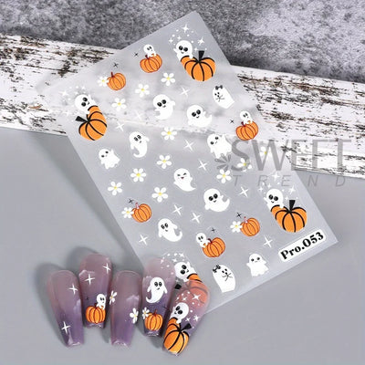 Cartoon Ghost Pumpkin Nail Art Stickers Cute Halloween Spooky Glamour Spider Web Skull Design Magic Festive Decor Manicure Foils