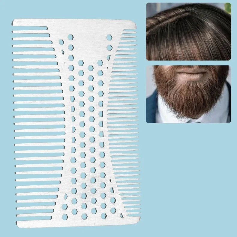 Stainless Steel Beard Comb for Men - Compact Credit Card Size Beard Straightener Easy to Carry Grooming Tool