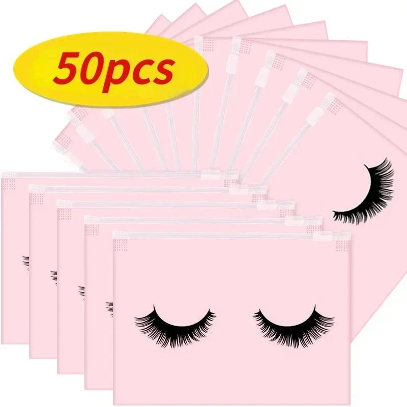 Eyelash Aftercare Bags Reusable Makeup Tools Travel Plastic Storage Lash Extension Pouch Cosmetic with Zipper Supplies