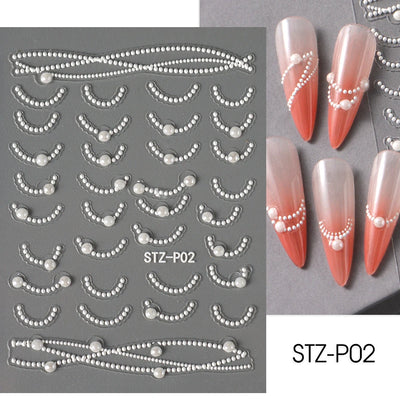 White 5D Pearl Lace Wave Lines Nail Art Stickers Elegant Exquisite Nail Decoration Decals Self Adhesive Transfer Slider Manicure