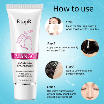 Mango Blackhead Remover Acne Treatment Nose Oil-control Mud Pore Strip Mask Whitening Cream Peel off Mask Nose Peel Skin Care
