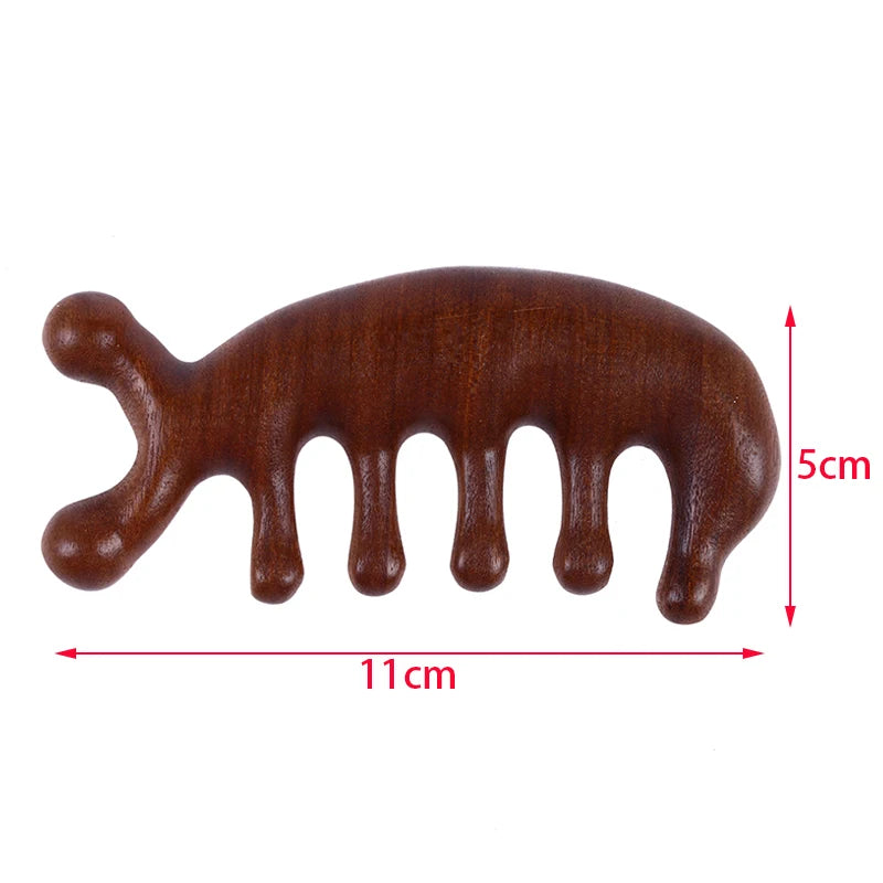 Sandalwood Head Meridian Massage Comb with Five Teeth Antistatic Massager Acupuncture Therapy Blood Circulation Wooden Combs