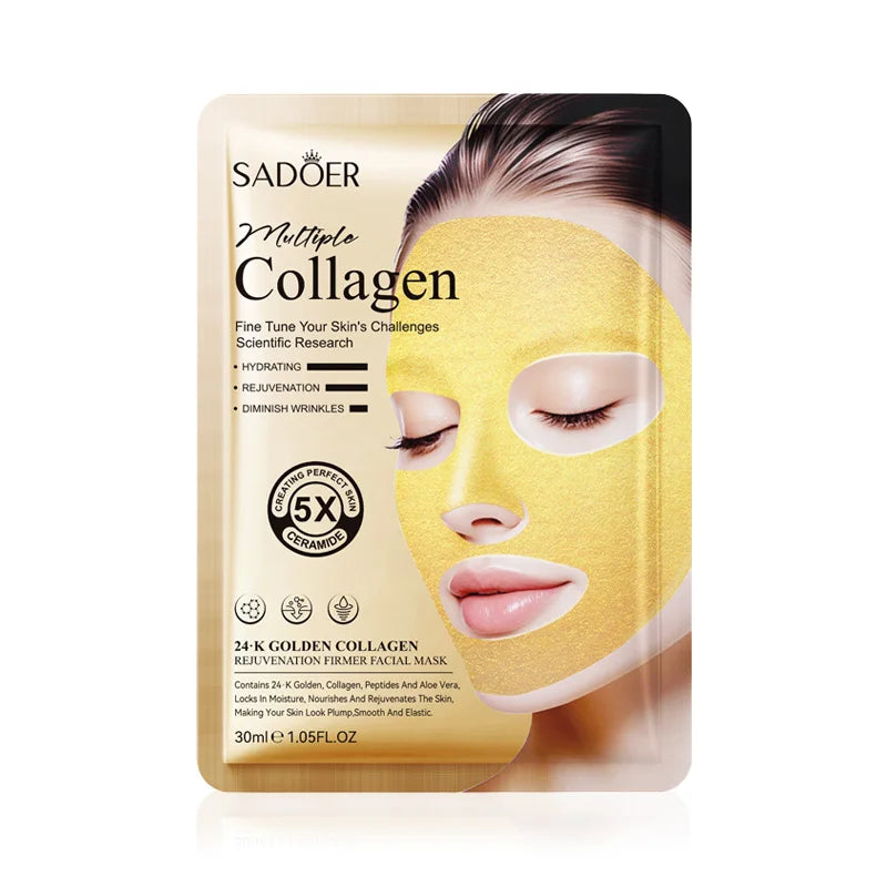 SADOER 24k Golden Collagen Facial Masks Anti Wrinkle Firming Moisturizing Anti-Aging Face Mask Beauty Facial Skin Care Products