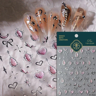 Cat's Eye 5D Gradient European Love Heart Gem Wing Crystal Geometric Colorful Self Adhesive Nail Art Stickers Manicure Decals