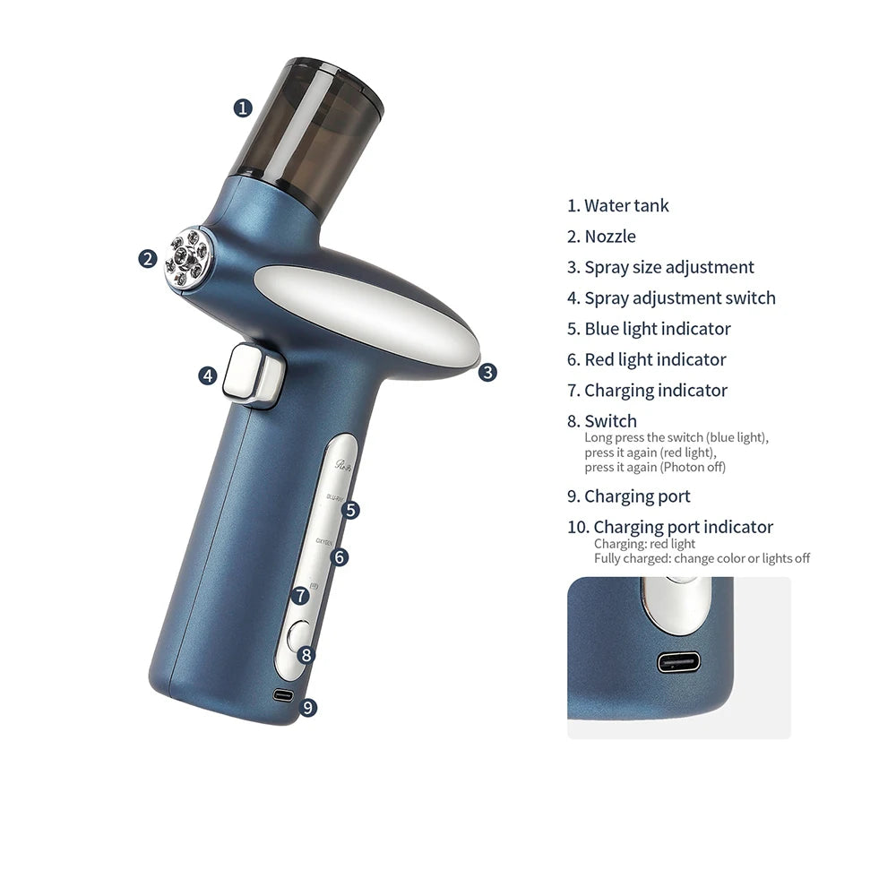 Red/Blue Photon Skin Hydrator Make Up Skin Moisturizing Nano Mist Sprayer Face Steamer Spray Airbrush Water Oxygen Injection