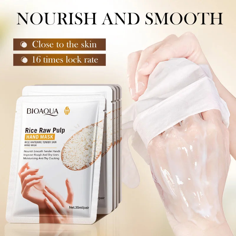 BIOAQUA Whte Rice Hand Mask Moisturizing Whitening Nourishing Anti-aging Hydrating Hand Gloves for Hands Skin Care Products