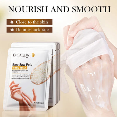 BIOAQUA Whte Rice Hand Mask Moisturizing Whitening Nourishing Anti-aging Hydrating Hand Gloves for Hands Skin Care Products