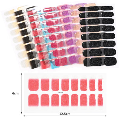 Semi-Cured Gel Nail Sticker 16Tips Glitter Pink UV Gel Nail Glitter Stickers Full Cover Long-Lasting UV Lamp Cured Manicure Tips