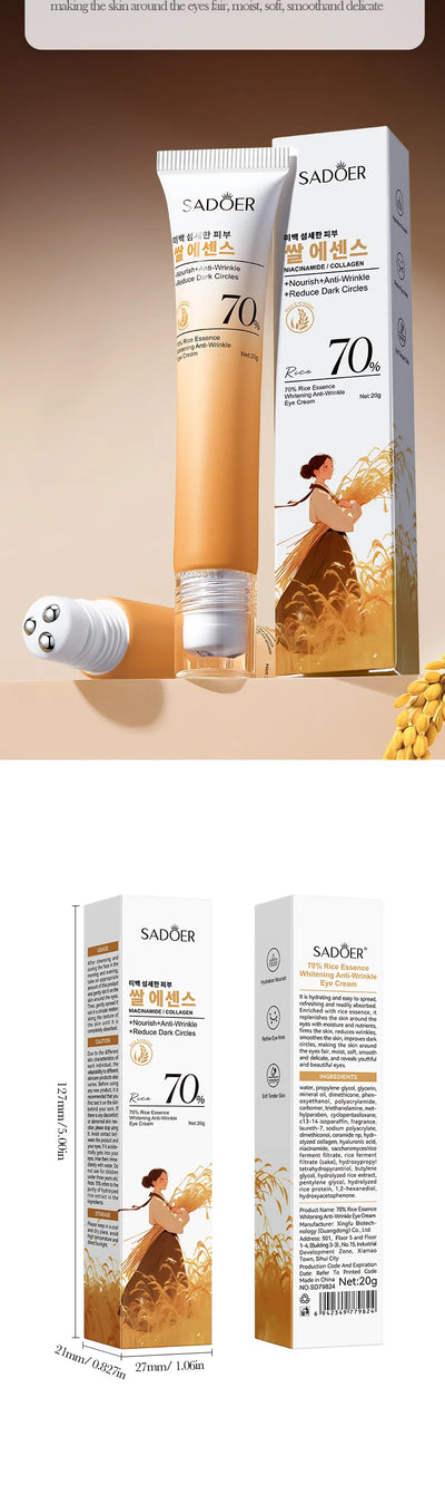SADOER Rice Essence Eye Cream Anti Dark Circles Anti-Aging Anti Wrinkles Whitening Moisturizing Korean Eyes Skin Care Cosmetics