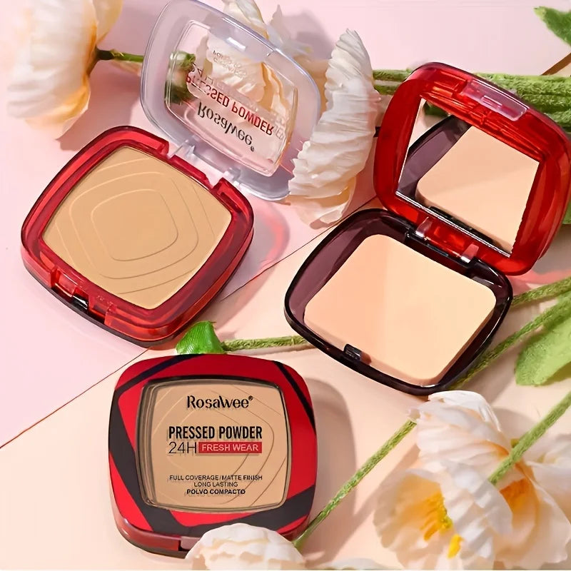 Full Coverage Pressed Powder Foundation With Puff Applicator, 24H Wear Matte Control Oil  Foundation Long Lasting Face Makeup