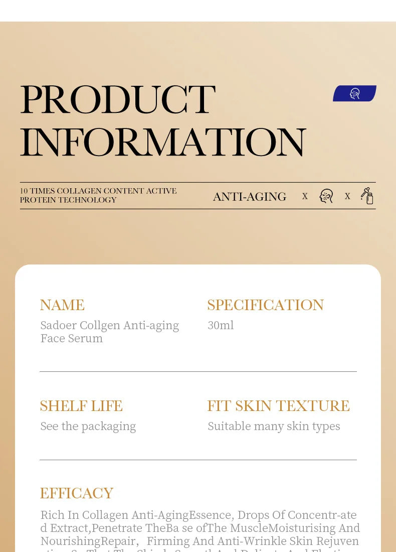 1/3/5pcs SADOER Collagen Face Serum skincare Facial Essence Liquid Anti-aging Moisturizing Nourishing Facial Serum Skin Care