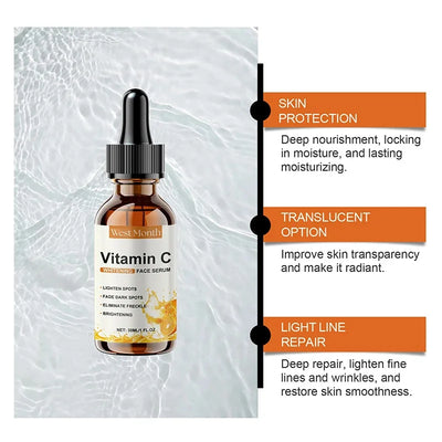 Vitamin C Whitening Serum Remove Freckles Dark Spots Face Essence Fade Melasma Melanin Brighten Repair Dull Skin Care Cosmetics