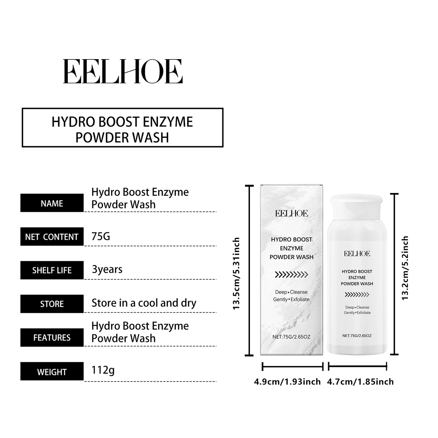 Enzyme Face Wash Powder 75g Gentle Exfoliating Cleanser for Sensitive Skin Removes Dirt Brightens Skin Travel Friendly Formula